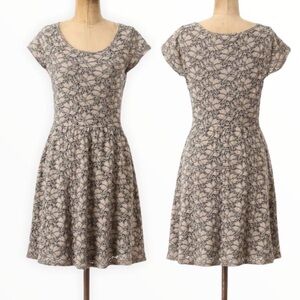 Anthropologie Deletta Eyelet Brushed Terra Floral Grey Brown Dress sz S